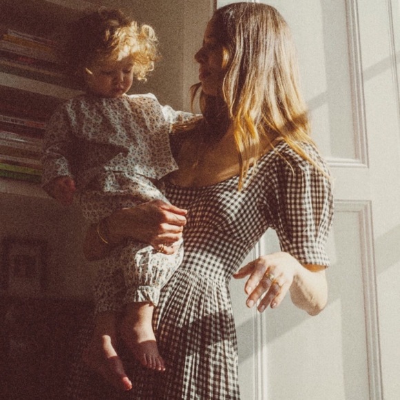 NWT DOEN Kennedy Gingham Maxi Dress Boho Puff Sleeve Black & White Size Small - Picture 16 of 16